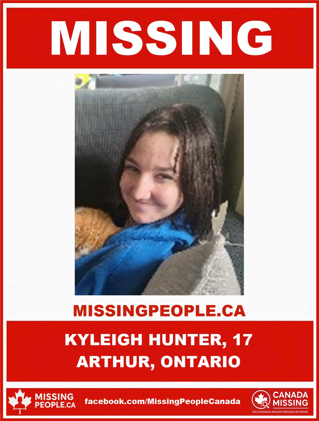 Photo of missing teen Kyleigh Hunter, age 17, from Arthur, Ontario.