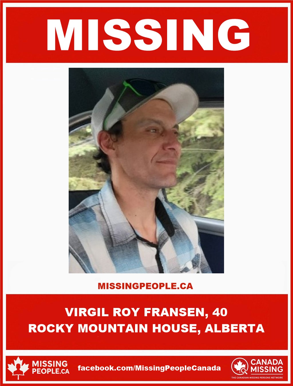 Photo of missing man Virgil Roy Fransen, age 40, from Rocky Mountain House, Alberta.
