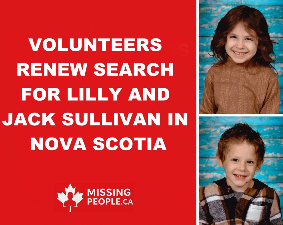 Volunteers searching riverbanks in Nova Scotia for missing children Lilly and Jack Sullivan.