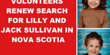 Volunteers searching riverbanks in Nova Scotia for missing children Lilly and Jack Sullivan.