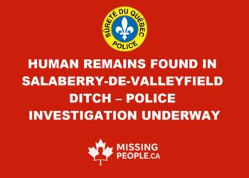 Police investigation area where a woman’s remains were found in a ditch in Salaberry-de-Valleyfield.