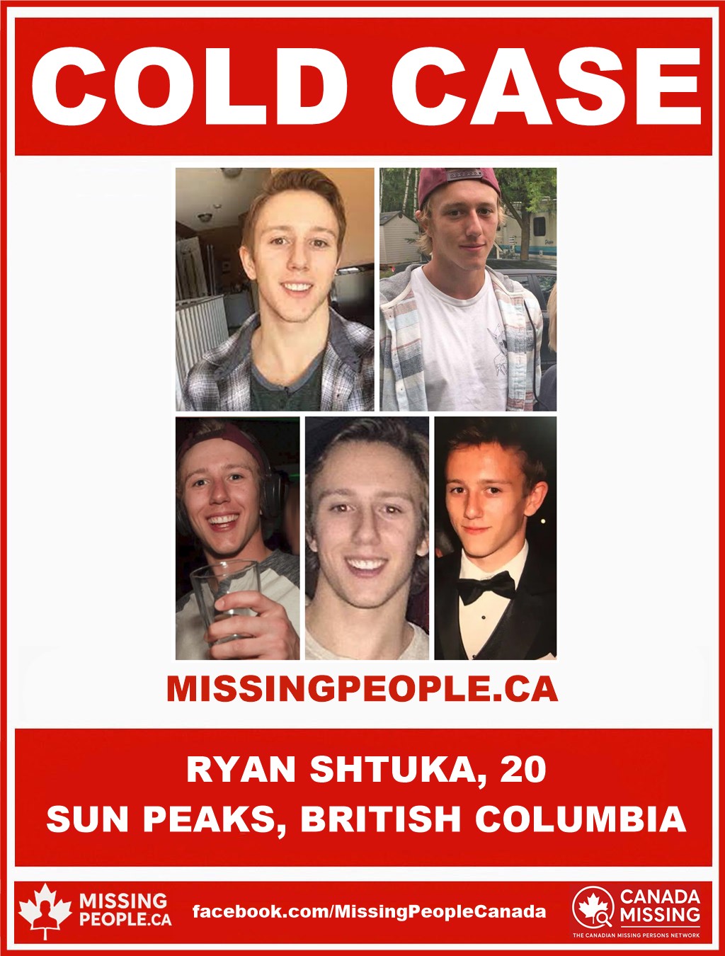 Photo of missing man Ryan Shtuka, age 20, from Sun Peaks, British Columbia.