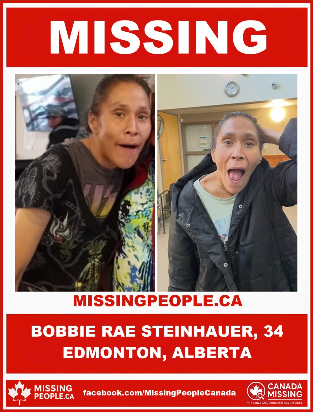 Photo of missing woman Bobbie Rae Steinhauer, age 34, from Edmonton, Alberta.