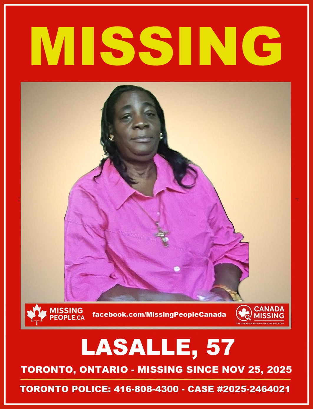 Photo of missing person Lasalle, age 57, from Toronto, Ontario.