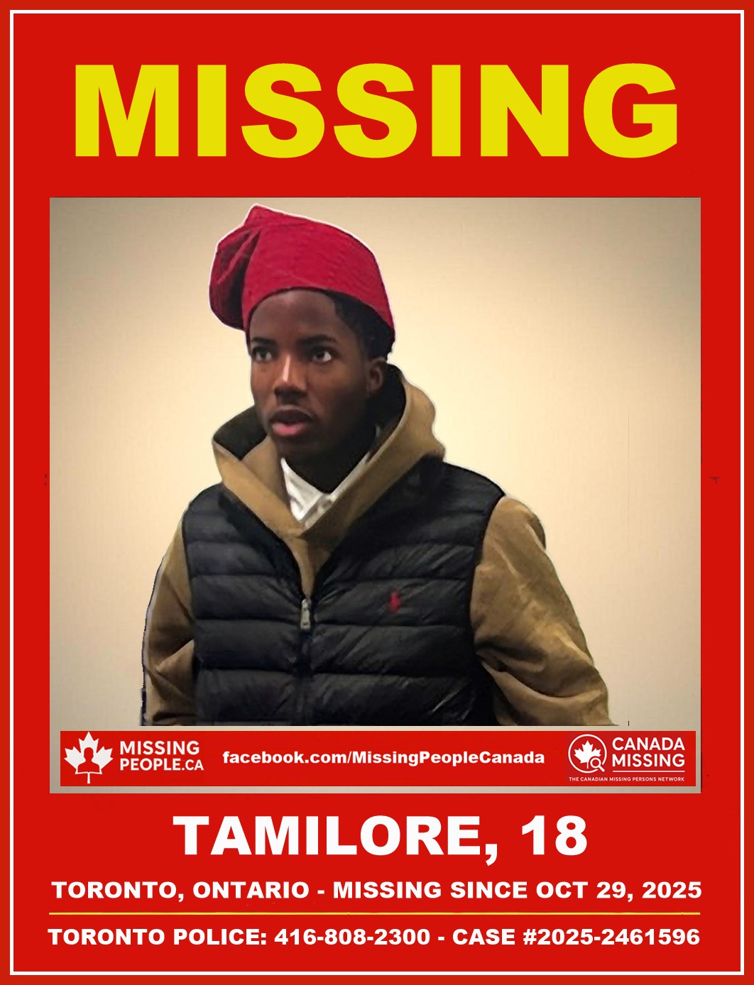 Photo of missing person Tamilore, age 18, from Toronto, Ontario.