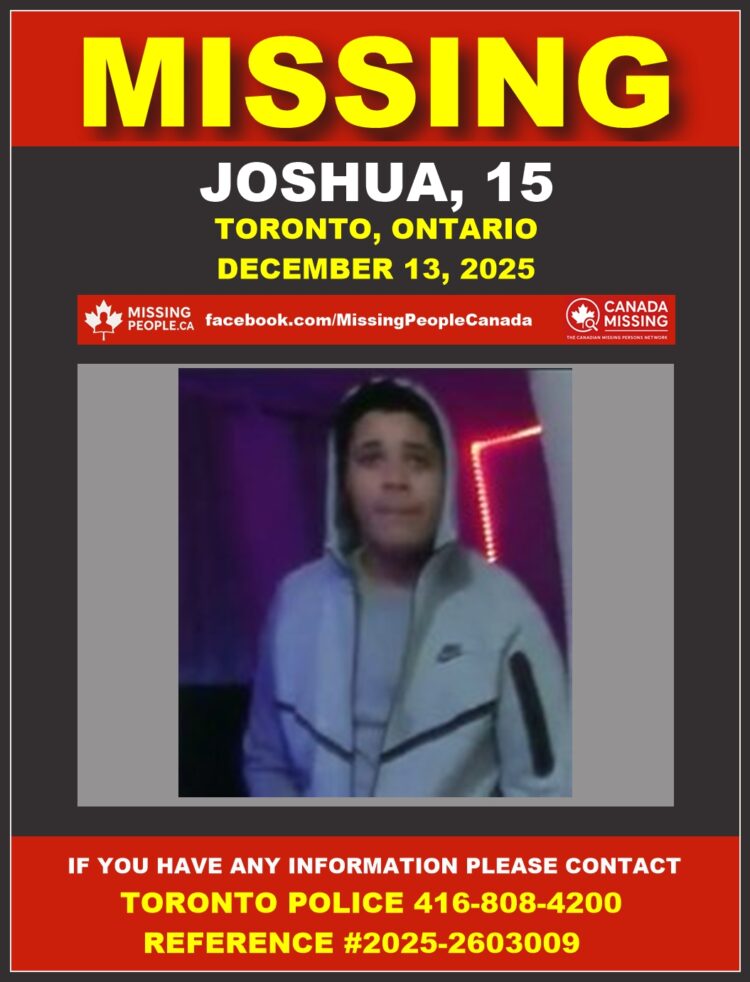 Photo of missing youth Joshua, age 15, from Toronto, Ontario.