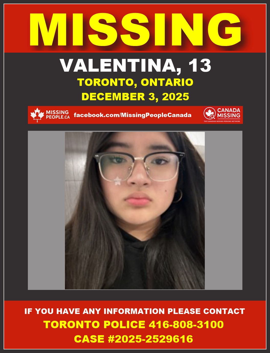 Photo of missing youth Valentina, age 13, from Toronto, Ontario.