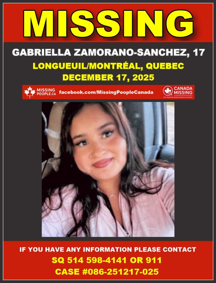 Photo of missing female teen Gabriella Zamorano-Sanchez, age 17, from Longueuil/Québec City area