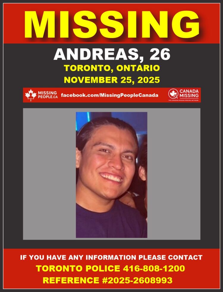 Photo of missing person Andreas, age 26, from Toronto, Ontario.