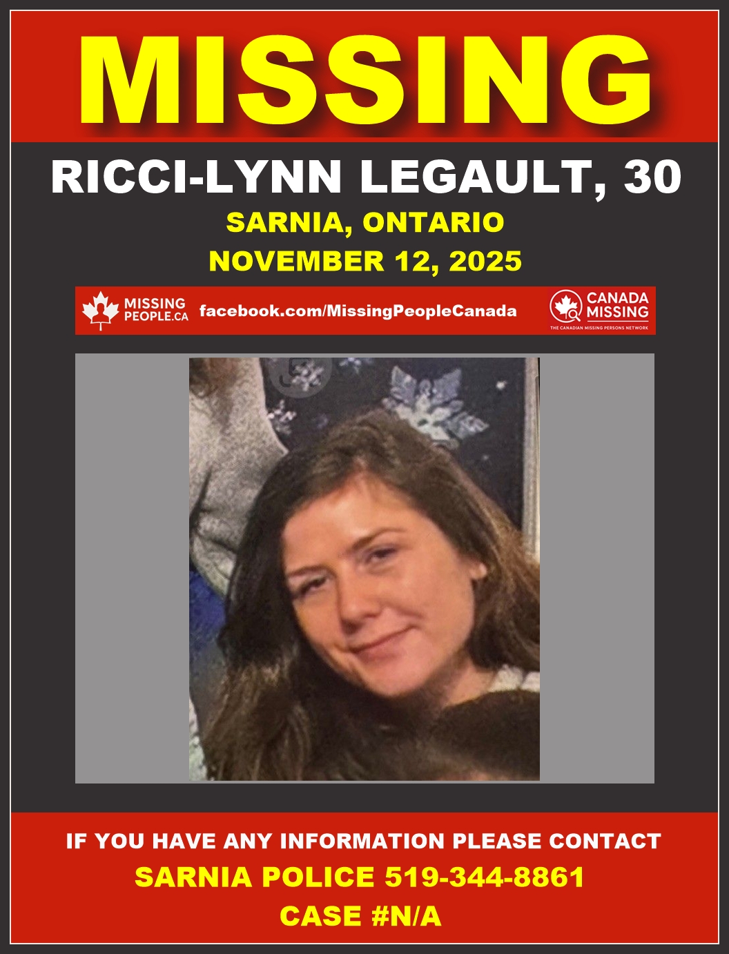 Photo of missing woman Ricci-Lynn Legault, age 30, from Sarnia, Ontario.