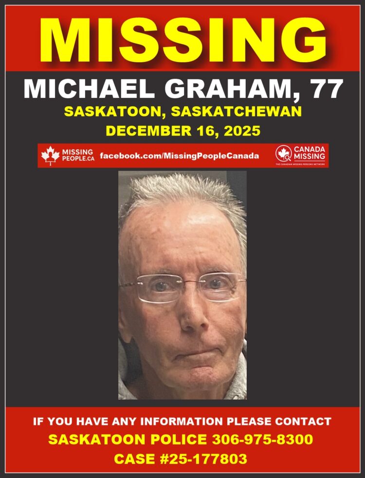 Photo of missing senior man Michael Graham, age 77, from Saskatoon, Saskatchewan