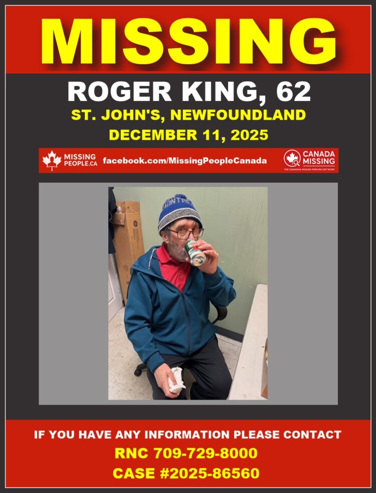 Photo of missing man Roger King, age 62, from St. John's, Newfoundland and Labrador.