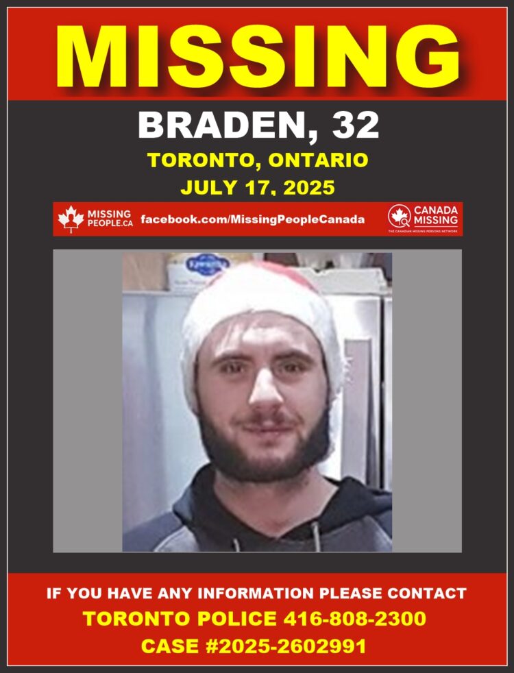 Photo of missing person Braden, age 32, from Toronto, Ontario.