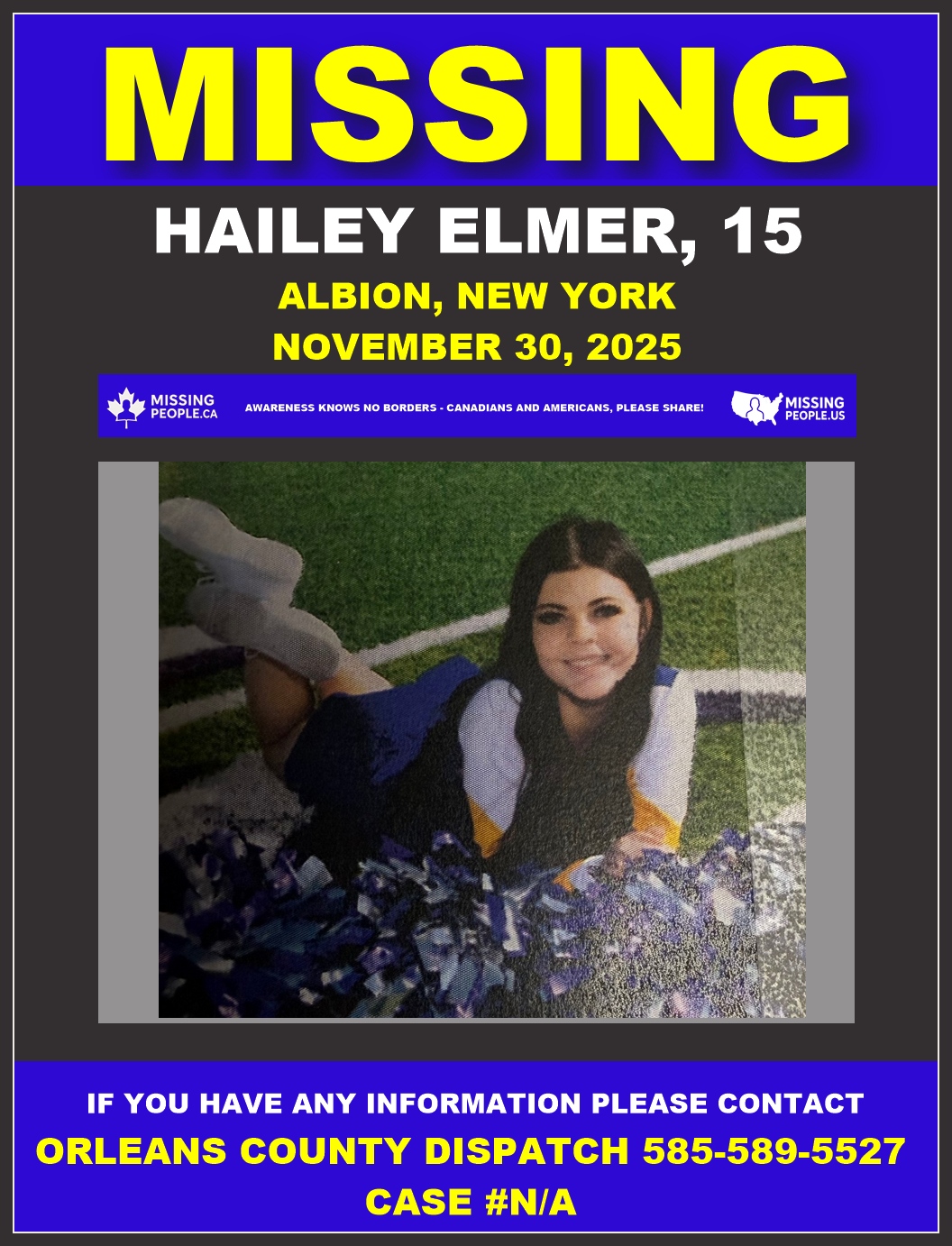 Photo of missing 15-year-old girl Hailey Elmer from Albion, New York.