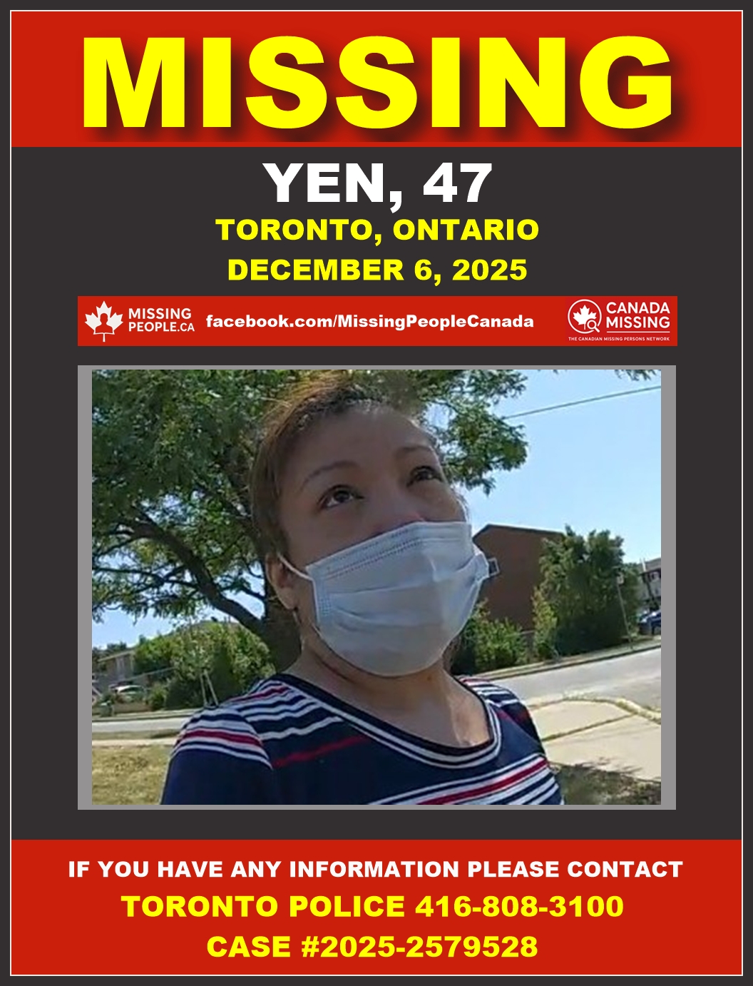 Photo of missing person Yen, age 47, from Toronto, Ontario.