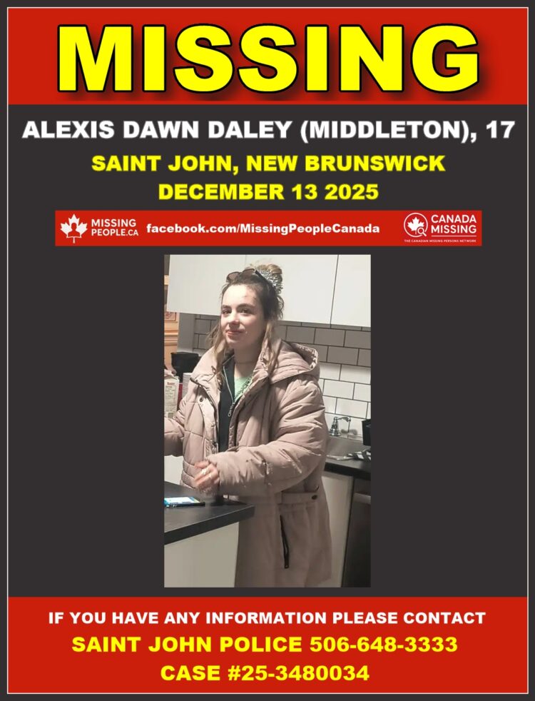 Photo of missing female youth Alexis Dawn Daley (Middleton), age 17, from Saint John, New Brunswick.