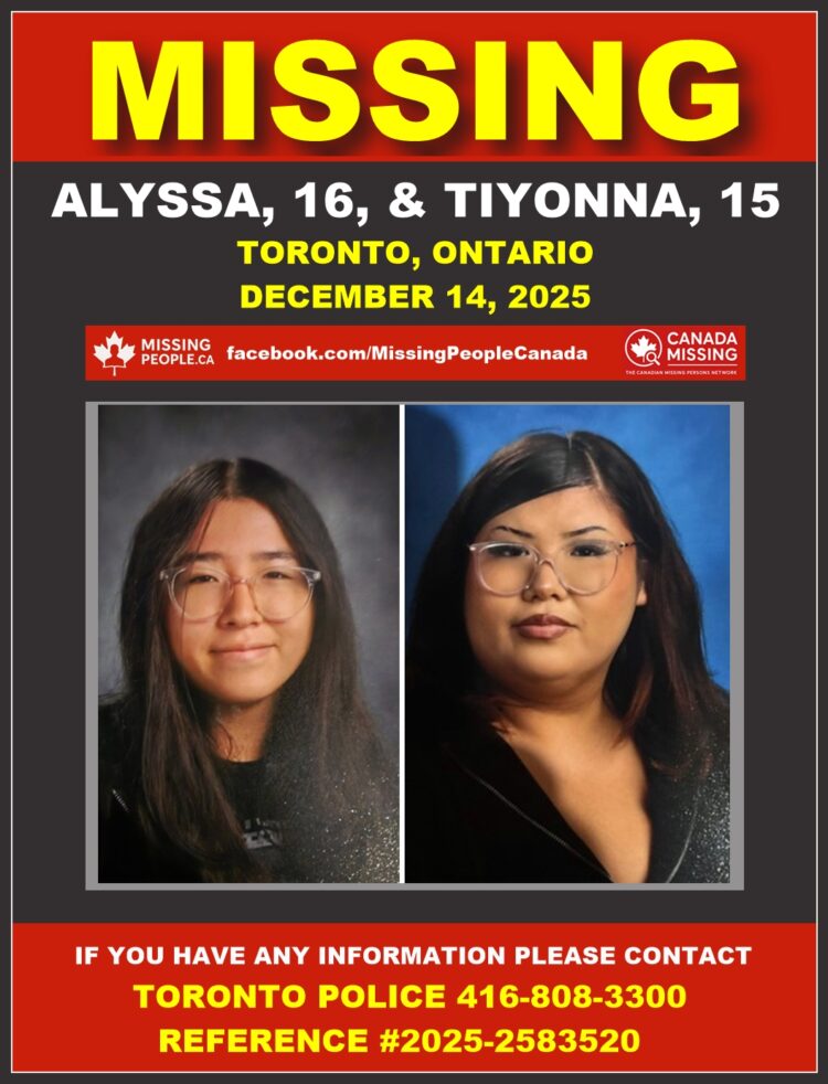 Photos of missing youths Alyssa, 16, and Tiyonna, 15, from Toronto, Ontario.