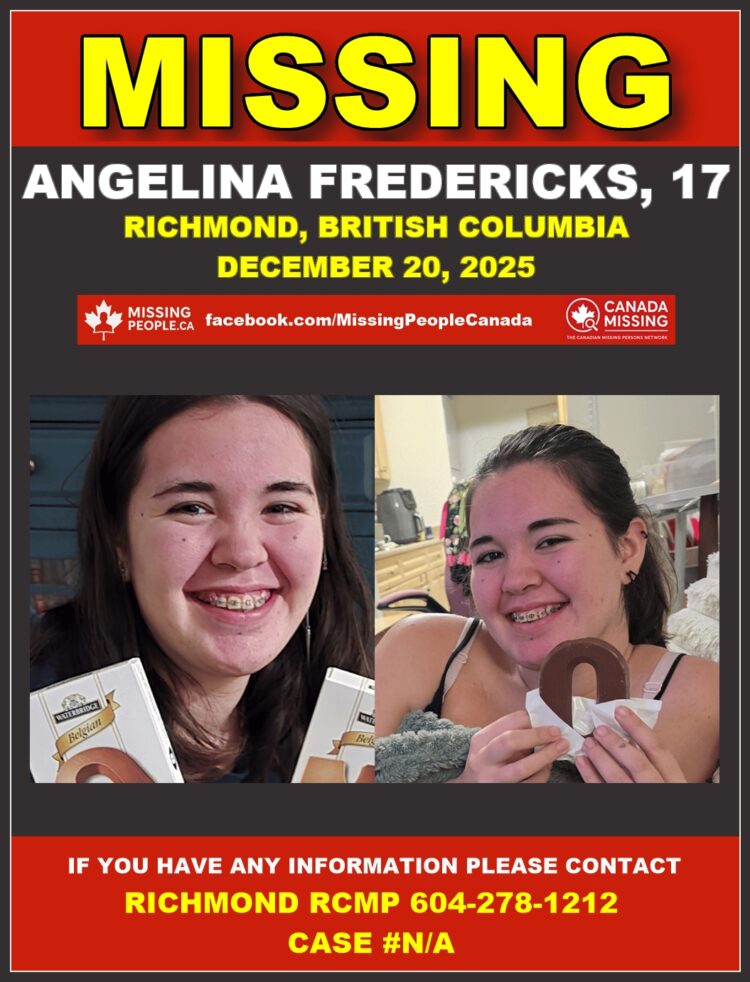 Photo of missing female teen Angelina Fredericks, age 17, from Richmond, British Columbia