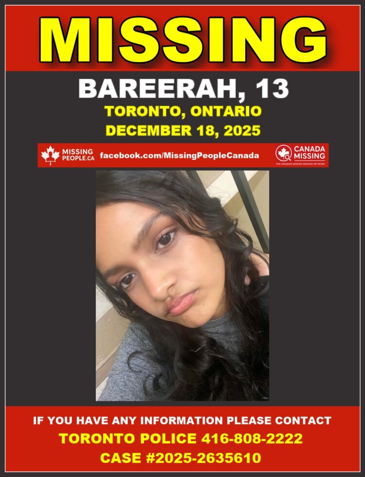 Photo of missing youth Bareerah, age 13, from Toronto, Ontario.