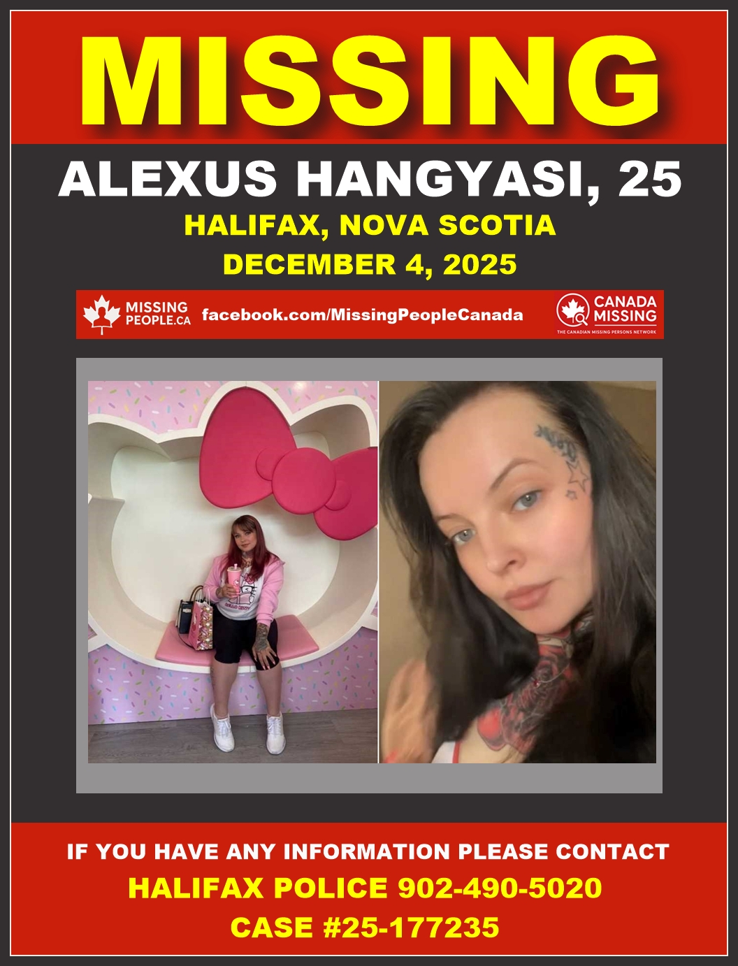 Photo of missing woman Alexus Hangyasi, age 25, from Halifax, Nova Scotia