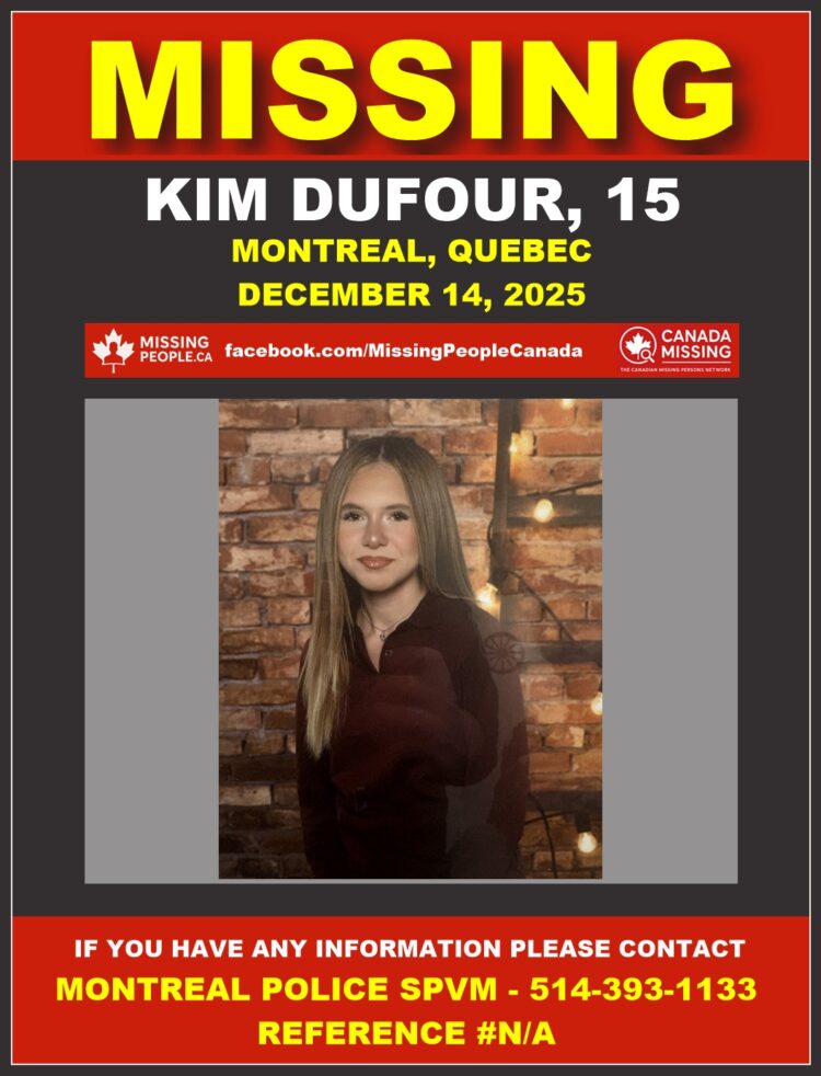 Photo of missing female teen Kim Dufour, age 15, from Montréal (Mercier—Hochelaga-Maisonneuve), Quebec (long light brown hair, smiling, wearing maroon polo shirt).