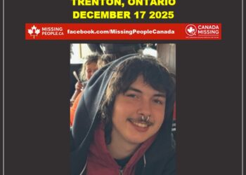 Photo of missing male teen Aiden Whalen, age 17, from Trenton, Ontario