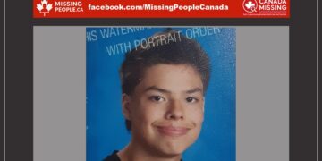 Photo of missing male teen Cameron Street, age 13, from Saskatoon, Saskatchewan.