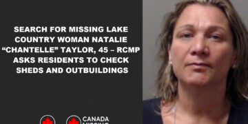 Search efforts for missing woman Natalie “Chantelle” Taylor in Lake Country, British Columbia.