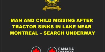 Lanaudière region near Saint-Zénon, Quebec, with emergency response teams searching after a tractor sank.