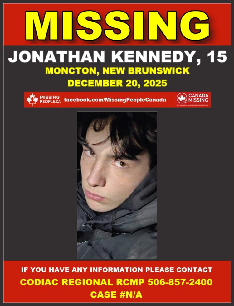 Photo of missing male youth Jonathan Kennedy, age 15, from Moncton, New Brunswick.