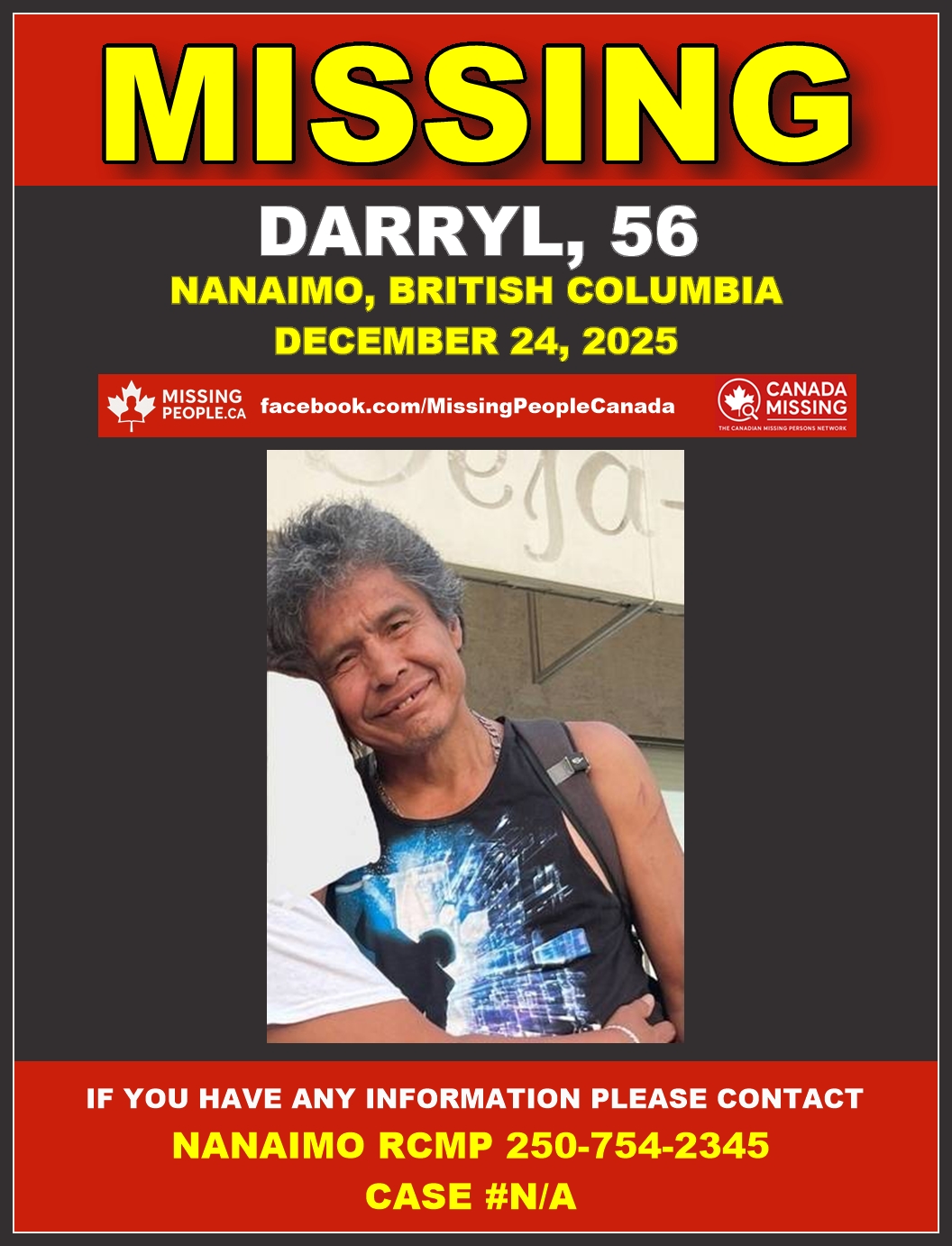 Photo of missing man Darryl, age 56, from Nanaimo, British Columbia