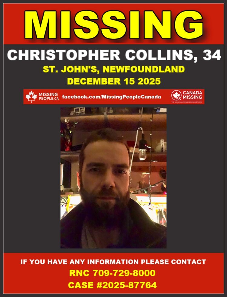 Photo of missing man Christopher Collins, age 34, from St. John's, Newfoundland and Labrador.