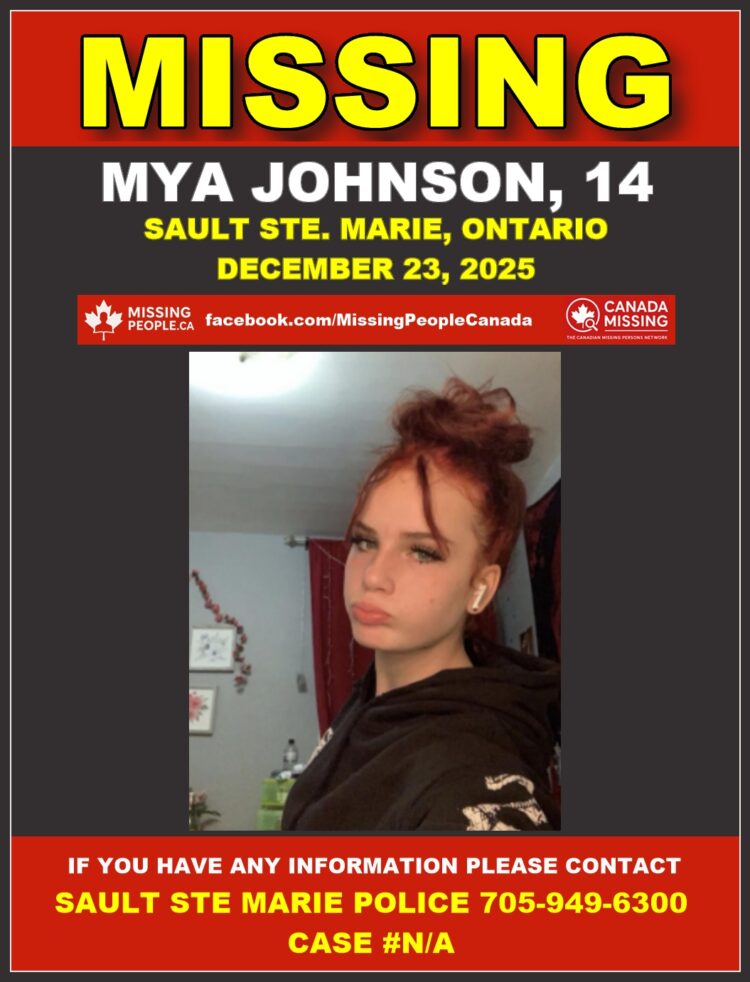 Photo of missing female teen Mya Johnson, age 14, from Sault Ste. Marie, Ontario.