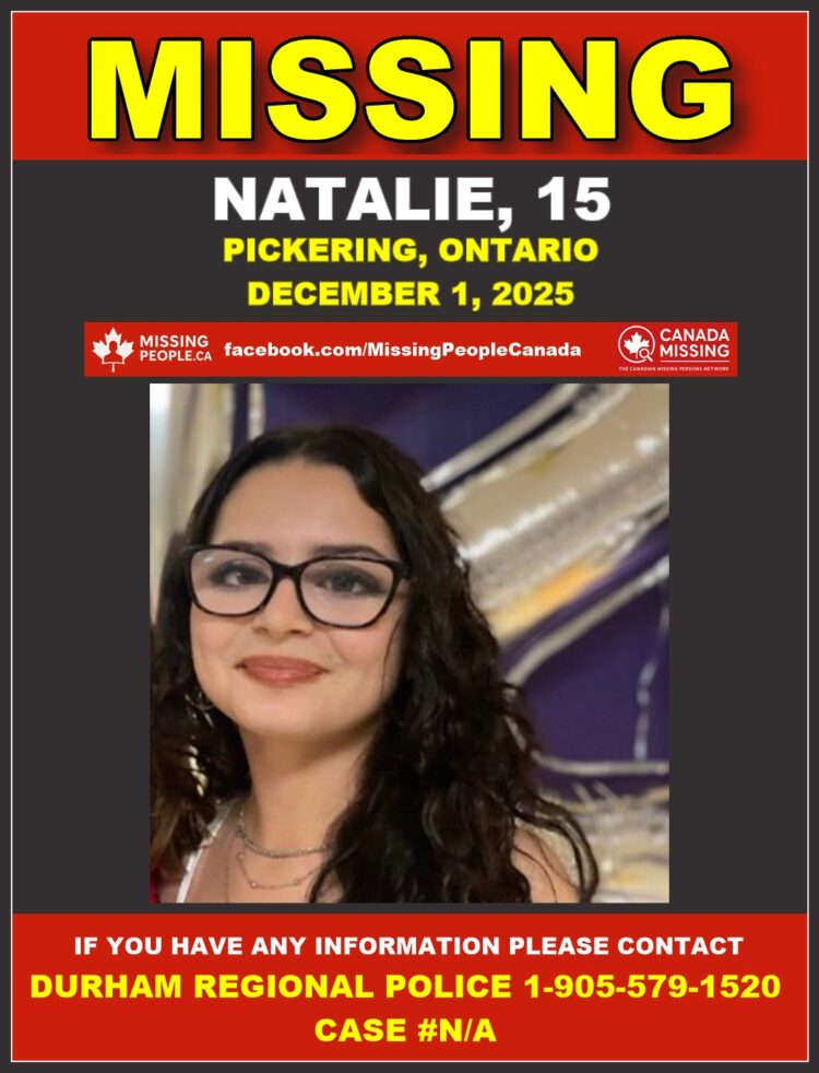 Photo of missing female teen Natalie, age 15, from Pickering, Ontario.