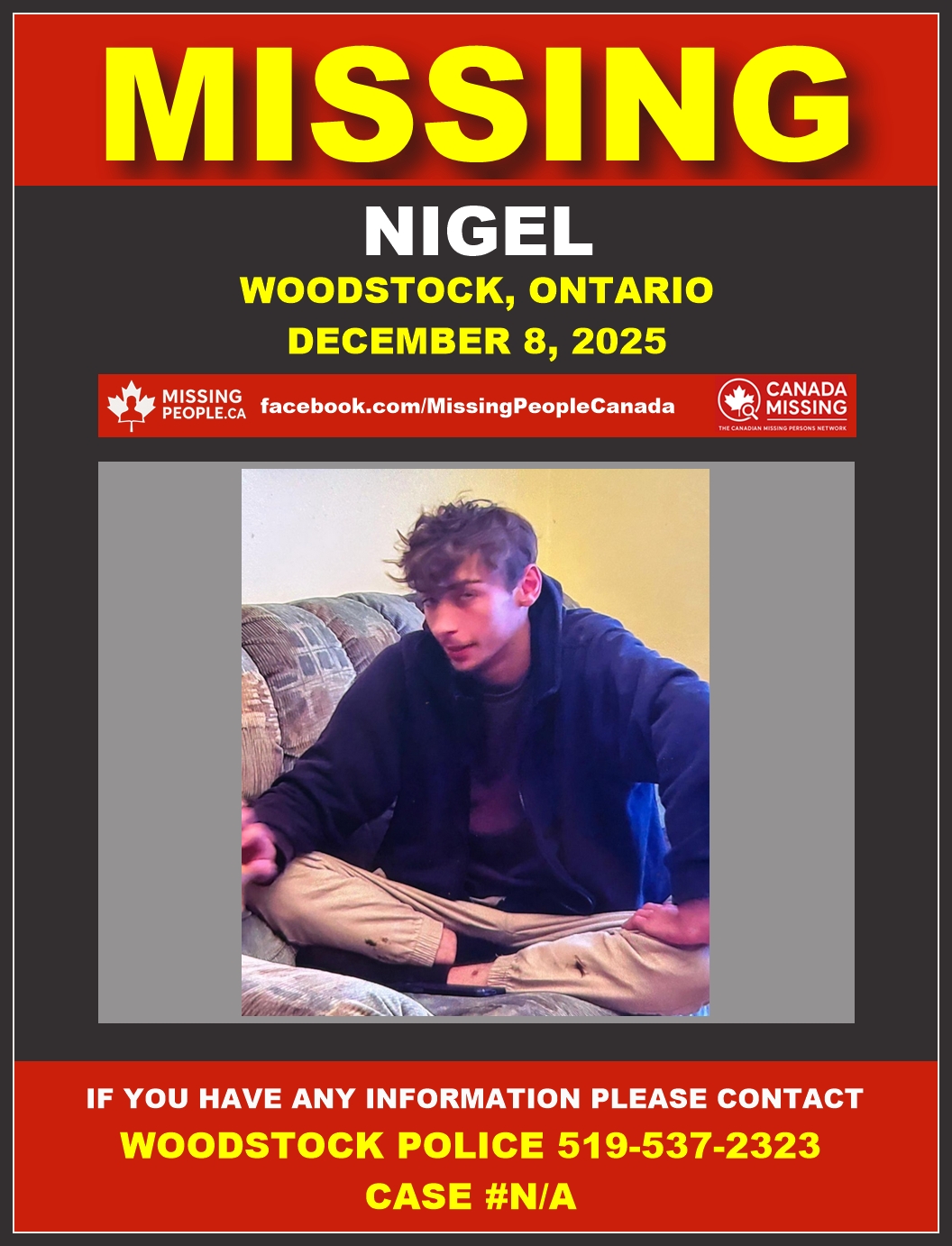 Photo of missing man Nigel from Woodstock, Ontario.