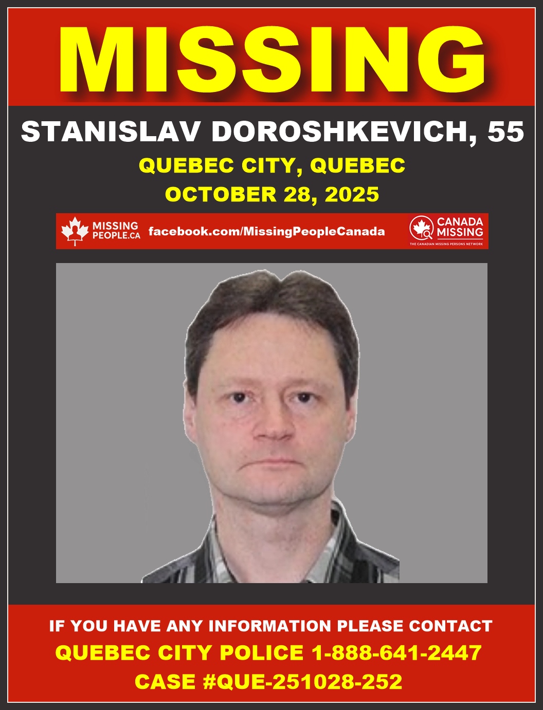 Photo of missing man Stanislav Doroshkevich, age 55, from Quebec City, Quebec.
