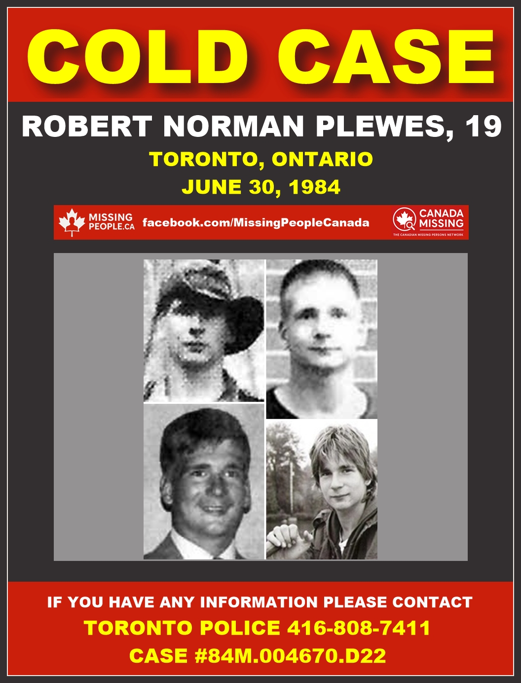 Photo of missing man Robert Norman Plewes, age 19, from Toronto, Ontario in 1984 (short blonde hair, blue eyes).