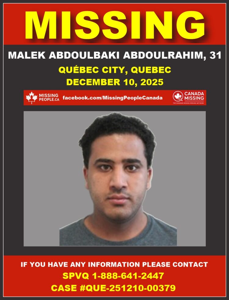 Photo of missing man Malek Abdoulbaki Abdoulrahim, age 31, from Québec City, Quebec.