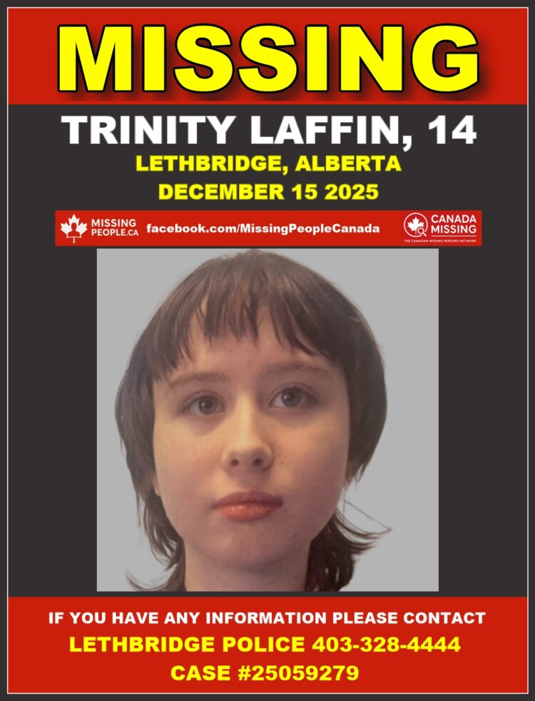 Photo of missing female youth Trinity Laffin, age 14, from Lethbridge, Alberta.
