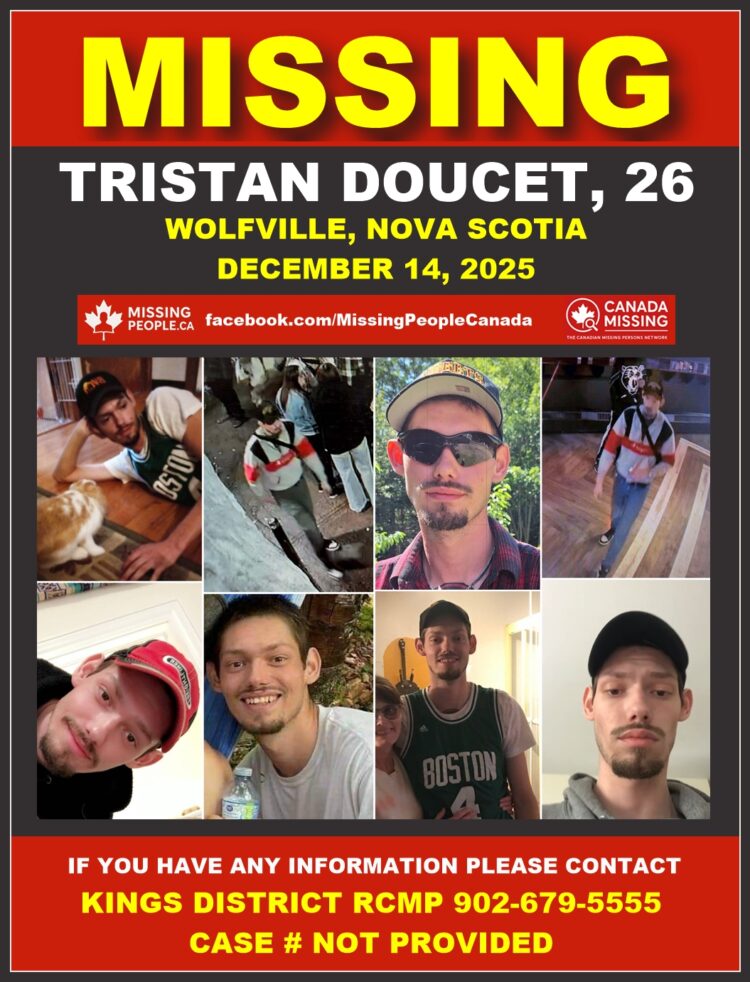 Photo of missing man Tristan Doucette, age 26, from Wolfville, Nova Scotia.