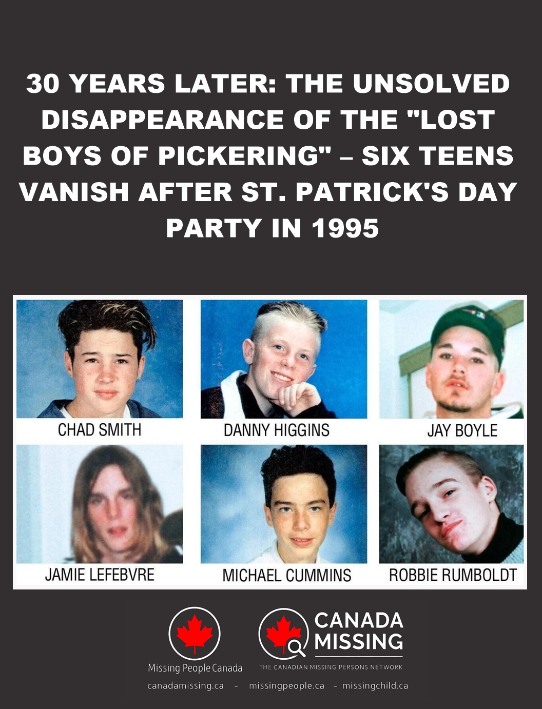 Archival photo related to the 1995 disappearance of the "Lost Boys of Pickering" – six missing teens from Ontario.