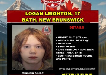 Photo of missing boy Logan Leighton, age 17, from Bath, New Brunswick