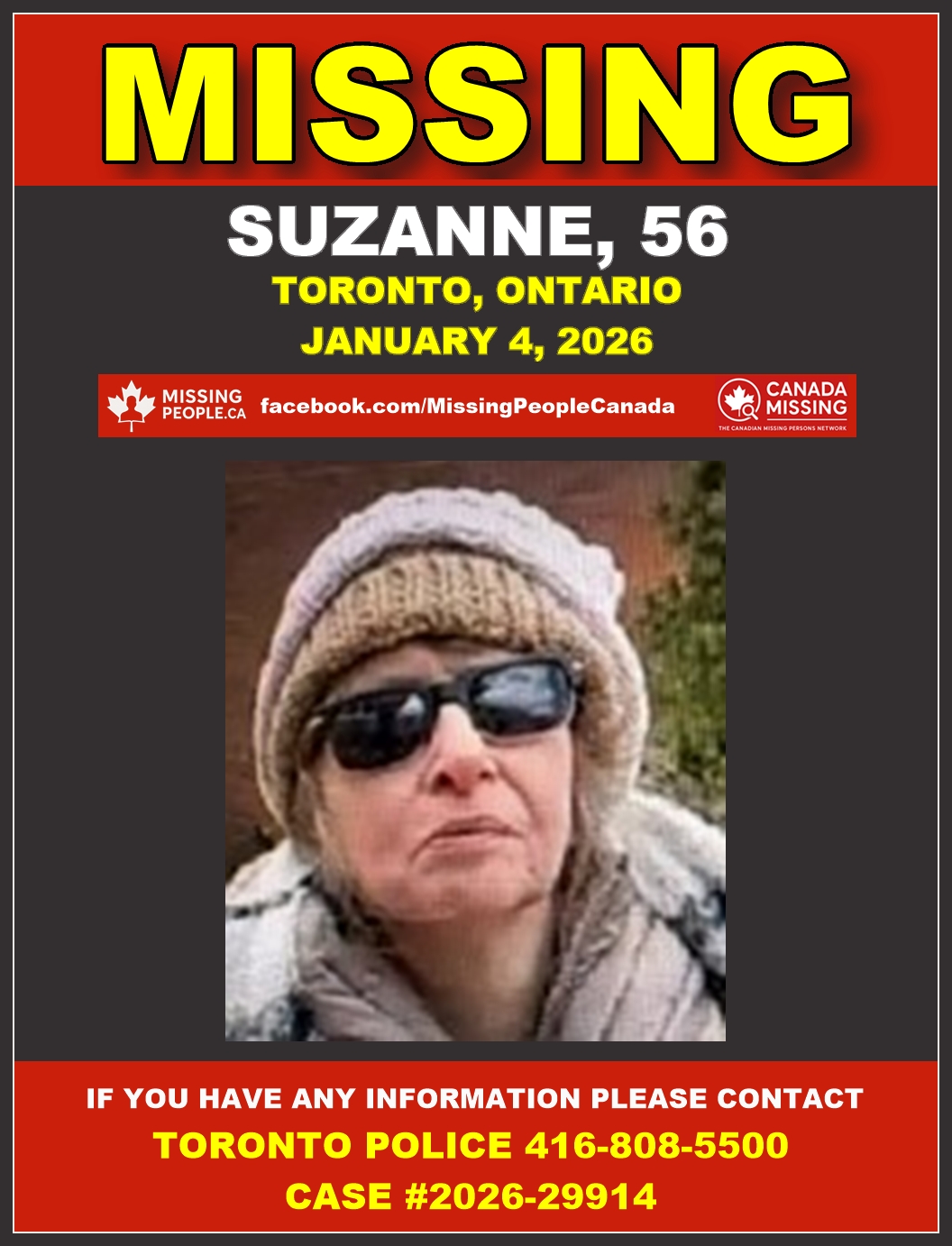 Photo of missing person Suzanne, age 56, from Toronto, Ontario
