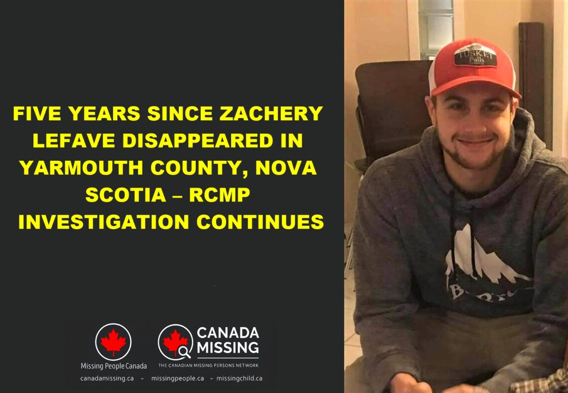 Photo of Zachery Lefave, missing since January 1, 2021, from Yarmouth County, Nova Scotia