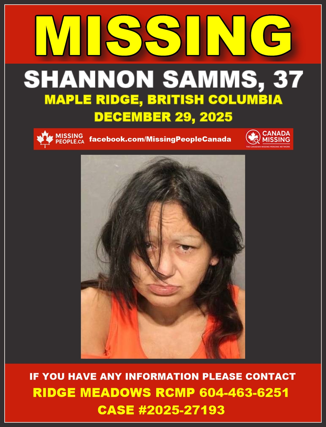Photo of missing woman Shannon Samms, age 37, from Maple Ridge, British Columbia