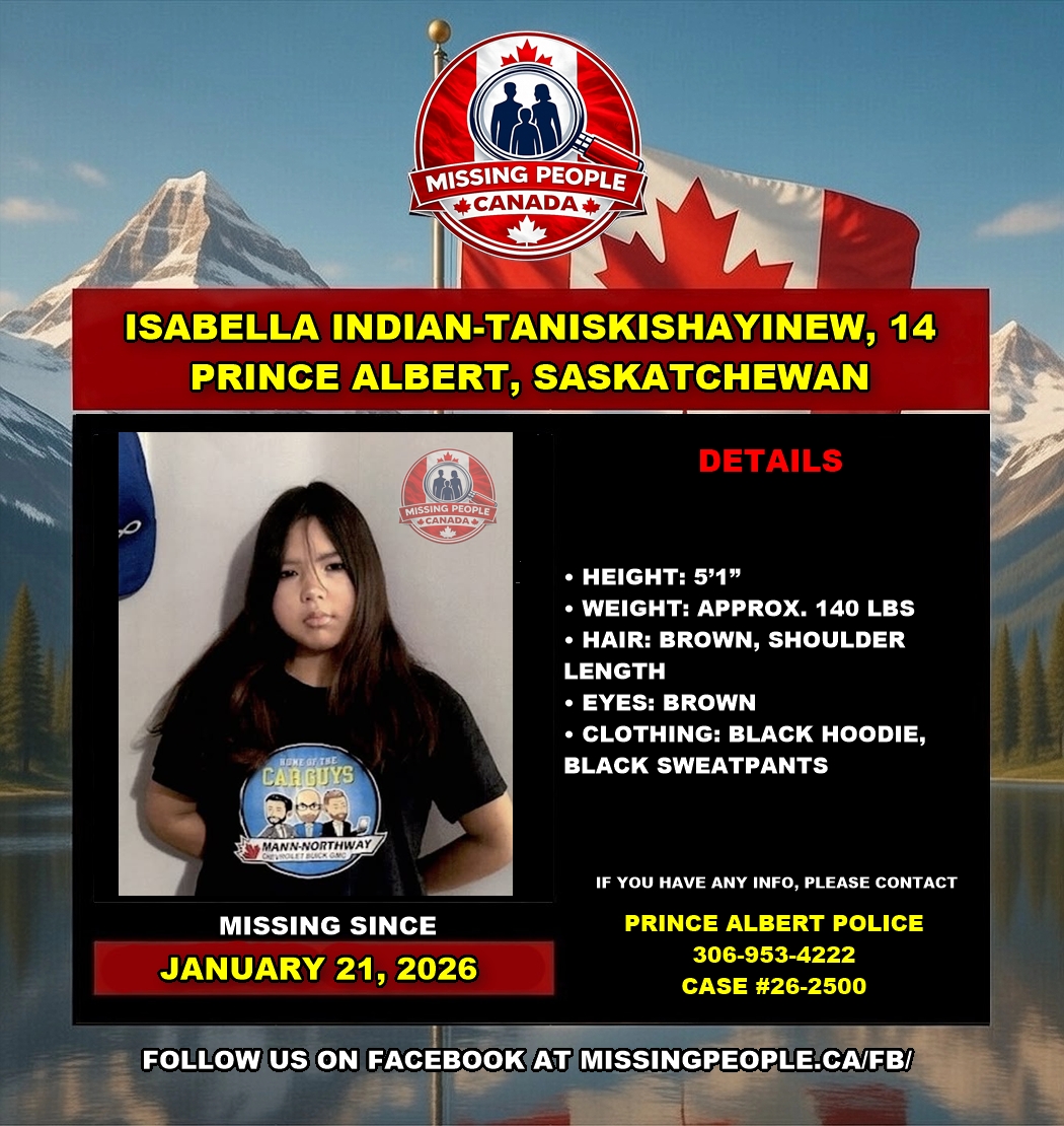 Photo of missing girl Isabella Indian-Taniskishayinew, age 14, from Prince Albert, Saskatchewan