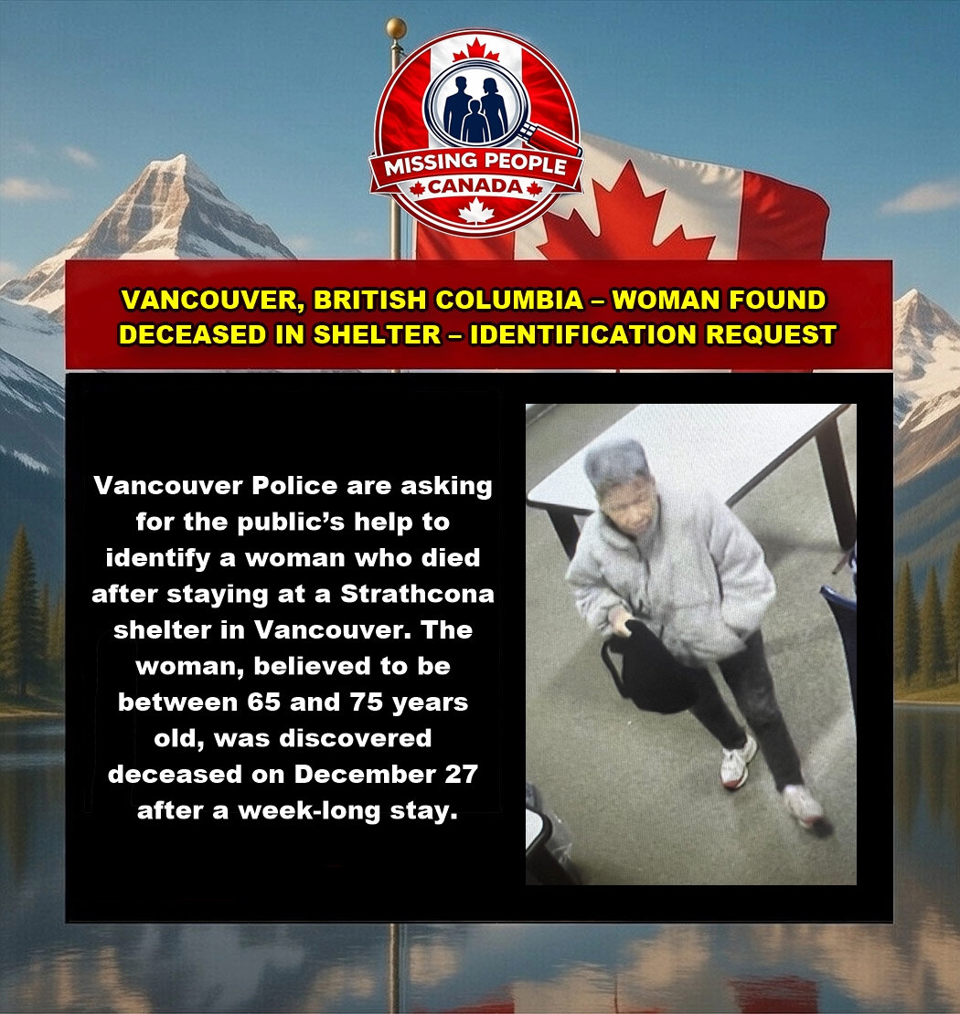 Photo related to VPD news release seeking identification of elderly woman found deceased in Vancouver shelter.