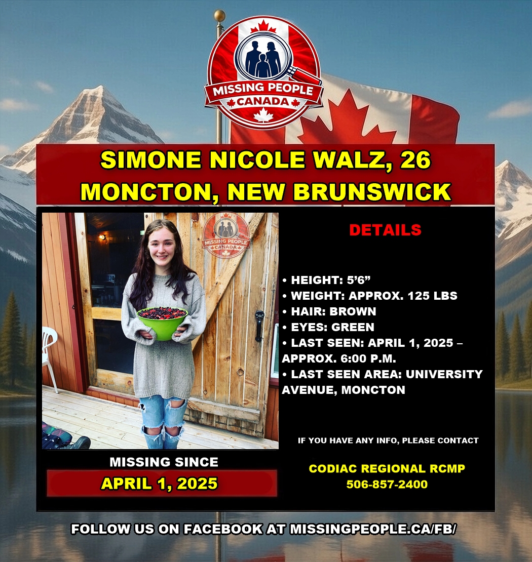 Photo of missing woman Simone Nicole Walz, age 26, from Moncton, New Brunswick