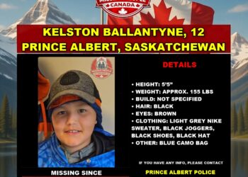 Photo of missing boy Kelston Ballantyne, age 12, from Prince Albert, Saskatchewan.