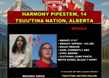 Photo of missing girl Harmony Pipestem, age 14, from Tsuu’tina Nation, Alberta